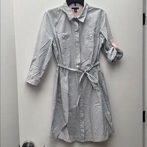 Tommy Hilfiger Pin Stripe Button Down Belted Shirt Dress